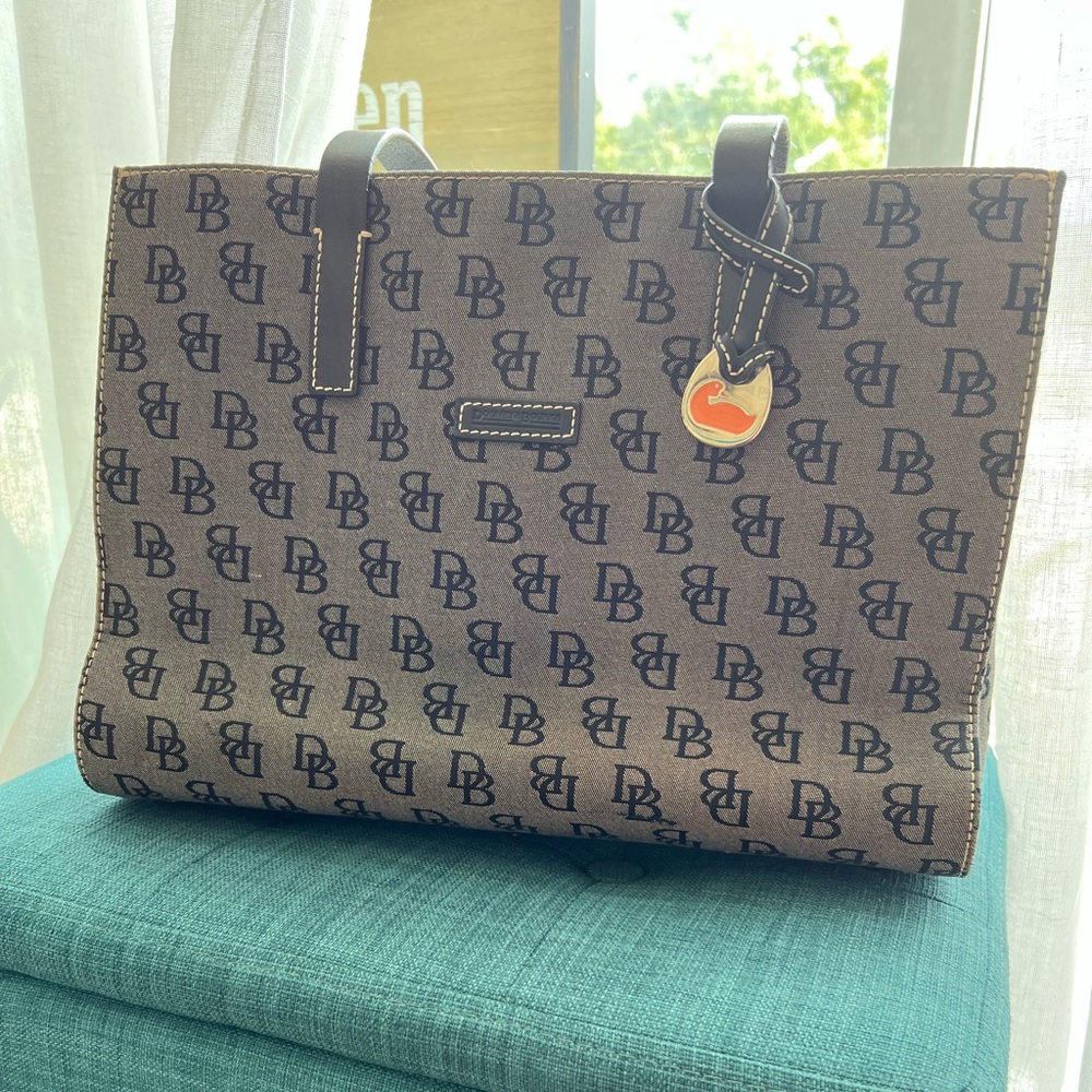 Dooney and Bourke black canvas and leather square tote bag